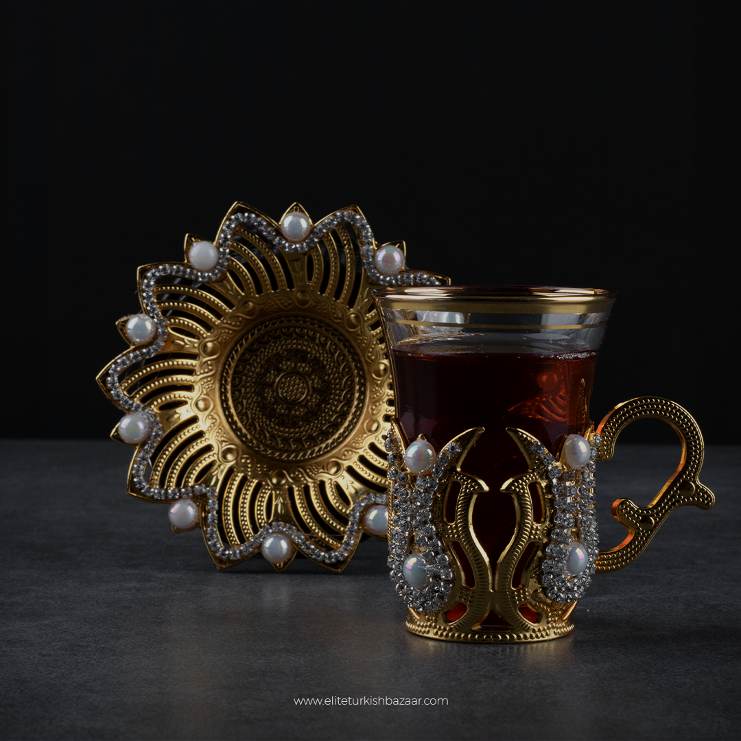Sefa Turkish Tea Glass Set of 6  Turkish Tea Glasses with Holders