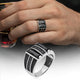2 Row Black Baguette Stone 925 Sterling Silver Turkish Ring for man
