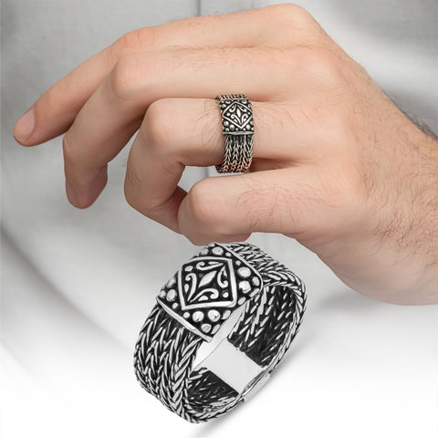 3 Rows Knitted Chain Model 925 Sterling Silver Men's Ring