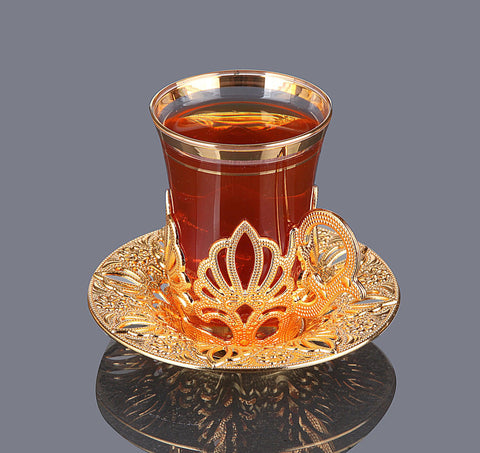 Ahu Six Person Turkish Tea Set-Elite Turkish Bazaar