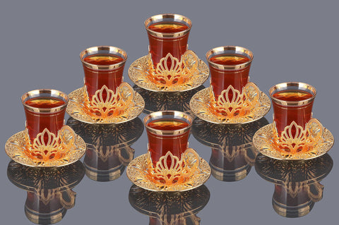Ahu Six Person Turkish Tea Set-Elite Turkish Bazaar