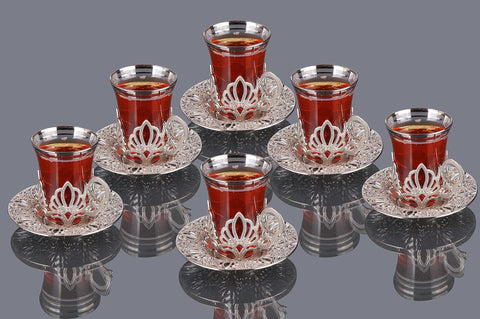 Ahu Six Person Turkish Tea Set-Elite Turkish Bazaar