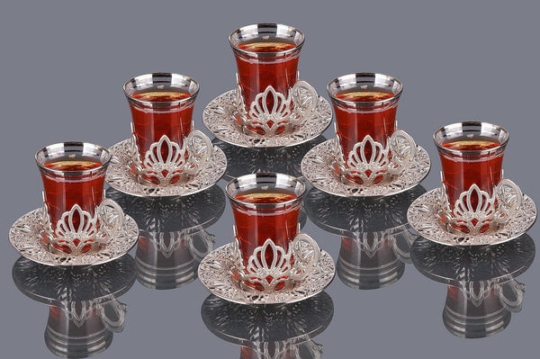 18 pieces Authentic Turkish Tea Cups And Saucers Set For Six Person – Alici  Home