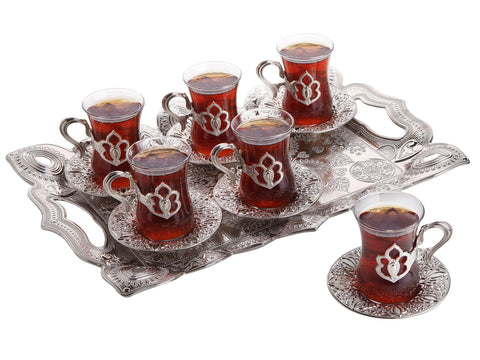 Floral Patterened Tea Set with tray 6 pcs-Elite Turkish Bazaar