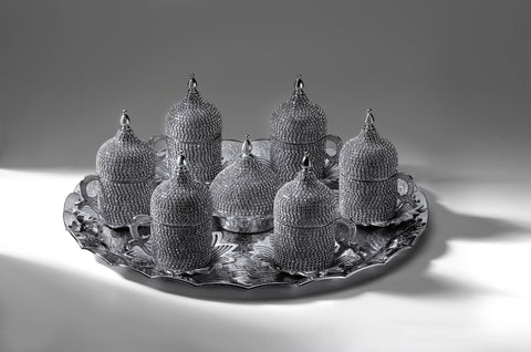 Diamond Decorated Coffee Set With Tray-Elite Turkish Bazaar