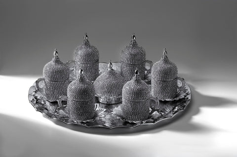 Diamond Decorated Coffee Set With Tray and sugar bowl-Elite Turkish Bazaar