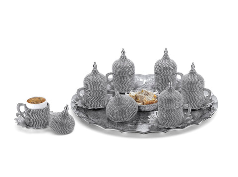 Diamond Decorated Coffee Set With Tray-Elite Turkish Bazaar