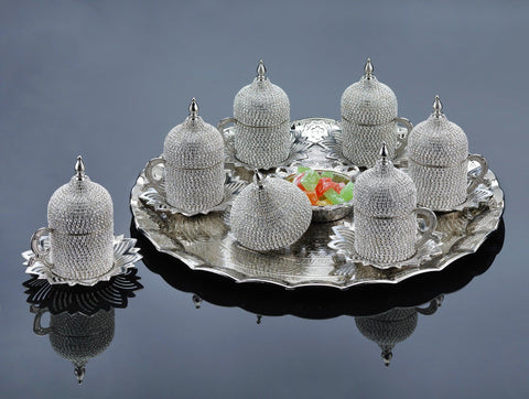 Diamond Decorated Coffee Set With Tray-Elite Turkish Bazaar