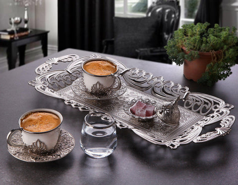 Double Presentation White Coffee Set-Elite Turkish Bazaar