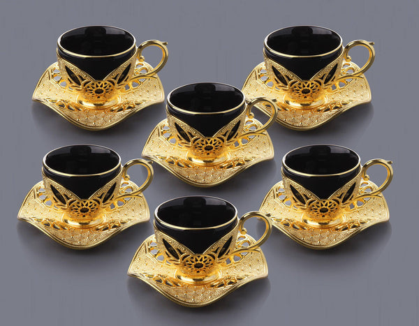 Seljukian Black – Gold Color Luxury Coffee Set For Six Person