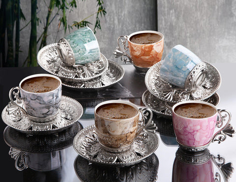 Lal Mix Design Six Person Coffee Set-Elite Turkish Bazaar