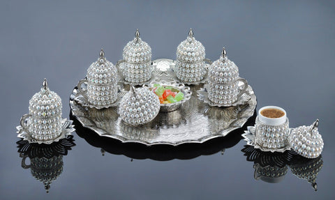 Stone Decorated Coffee Set With Tray-Elite Turkish Bazaar