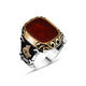 Agate Red Stone Tugra Patterned 925 Sterling Silver Men's Ring