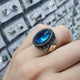 خاتم فضة إسترليني عيار 925 مع حجر الأكوا الأزرق