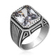 Square Zircon White Stone 925 Sterling Silver Turkish Ring for man