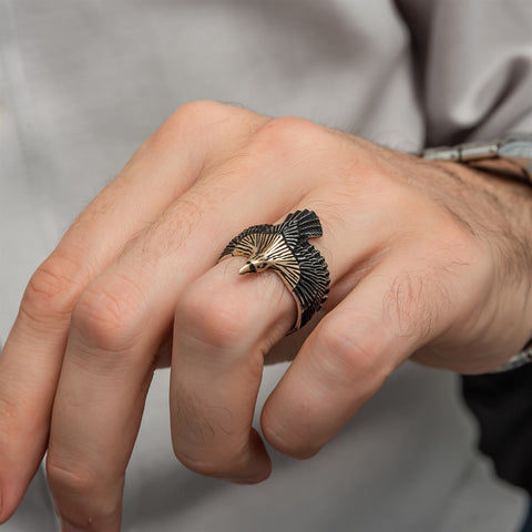 Eagle Motif Adjustable Sterling Silver Men's Ring
