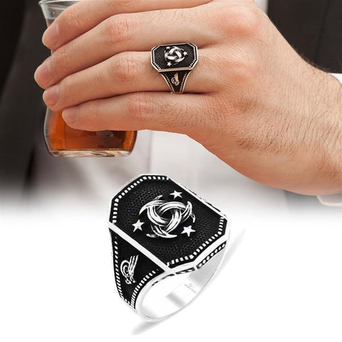 خاتم فضة إسترليني عيار 925 مع شعار منظمة تشكيلات
